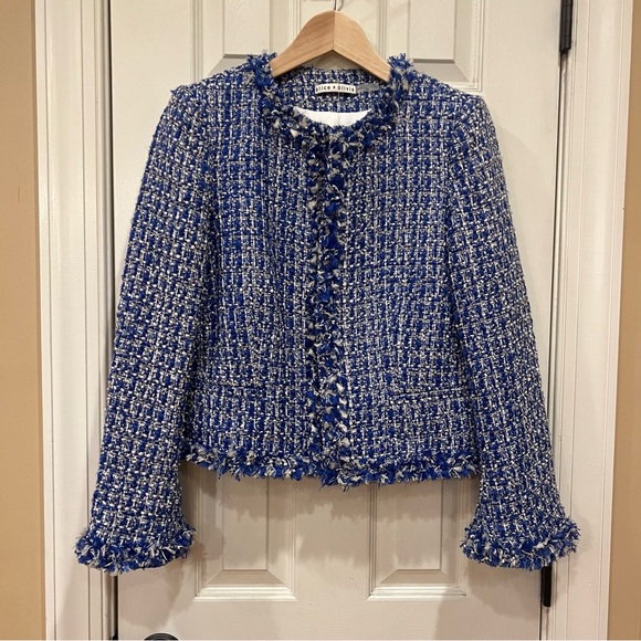 Alice + Olivia Jackets & Blazers - NWOT Alice and Olivia Women’s Kidman Tweed Jacket Blue/White Size Medium